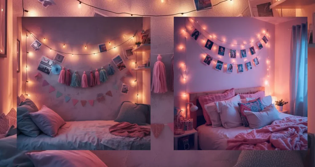 Cute DIY dorm room decor with photo garlands