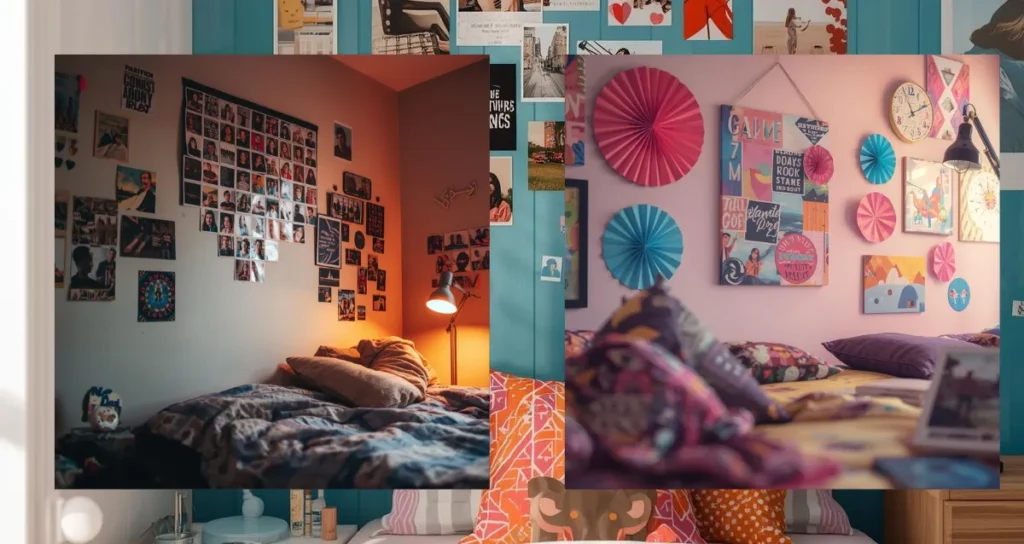 DIY dorm room wall decor with photo collage