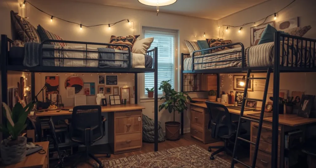 Double Dorm Room Lofted Beds Decorating Ideas