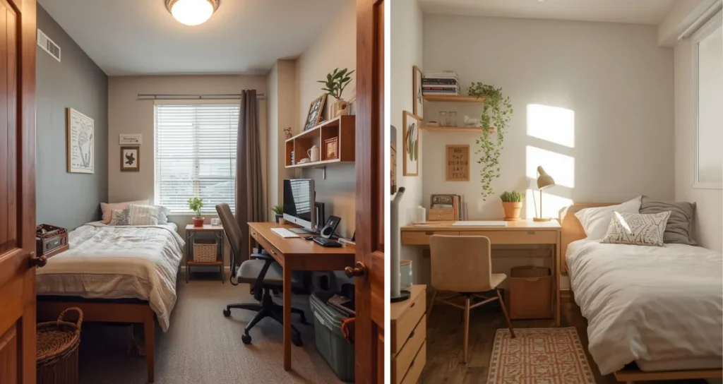 Single dorm room with compact layout
